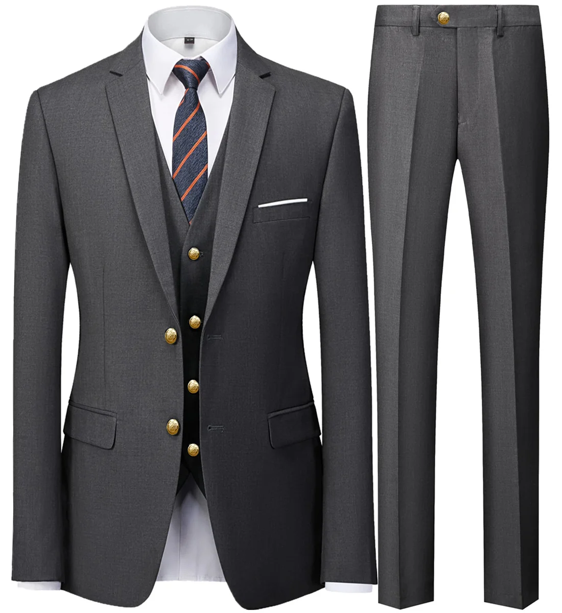 3 Pieces Set Fashion Men's Casual Business Suit  Male Two Button Blazers Trousers Pants Vest Waistcoat