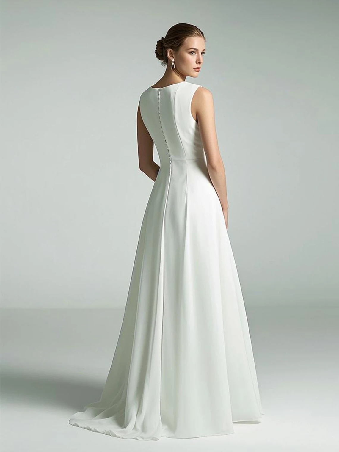 Gaun Malam Prom A-Line Elegan Gaun Tamu Pernikahan Warna Solid Tanpa Lengan Sifon Leher Sendok Panjang Selantai 2025 Gratis Disesuaikan