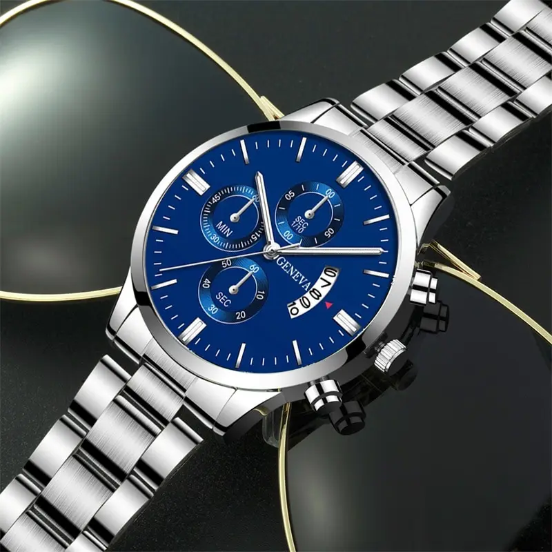 2023 Luxury Fashion Mens Watches Silver Stainless Steel Quartz Wrist Watch Men Business Watch Male Calendar Clock Reloj Hombre