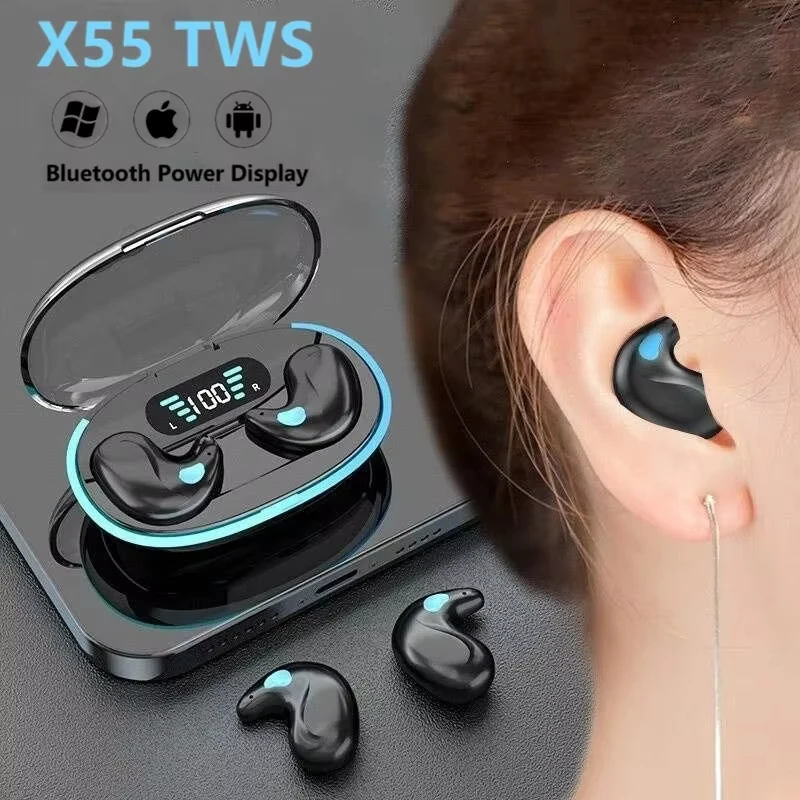 

X55 Sleep Earbuds Wireless Mini Headphones For Work TWS Bluetooth Earphone Stereo Hidden Headsets with Mic HD Call Waterproof