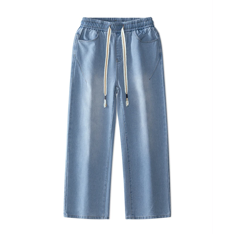 

2025 модные мужские однотонные драпированные джинсы, свободные прямые корейские винтажные уличные хип-хоп Y2K, повседневные широкие брюки