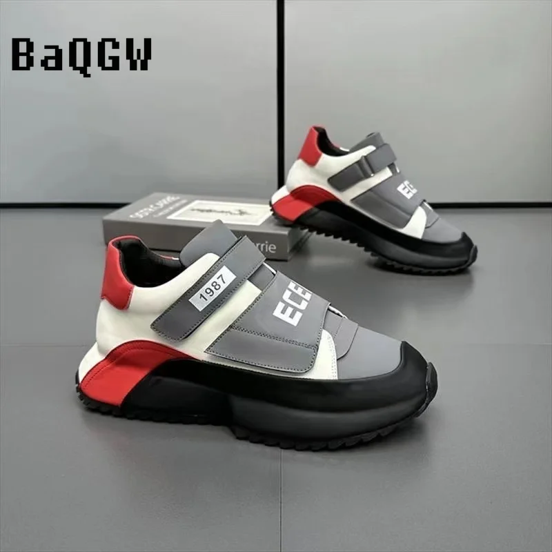 Casual Microfiber Leather Spring Breathable Increased Internal Platform Shoes for Male Women Fashion Running Chunky Sneakers