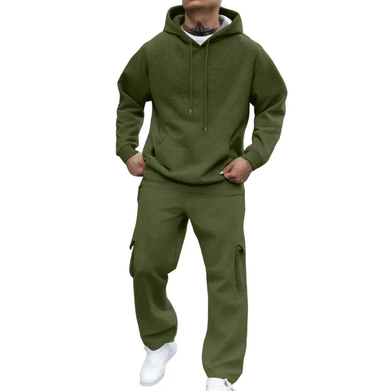 Cargo Pants Set Men's Pullover Hoodie Joggers 2 pcs Casual Outfit Long Sleeve Streetwear Autumn Winter Comfort Fit Daily Wear