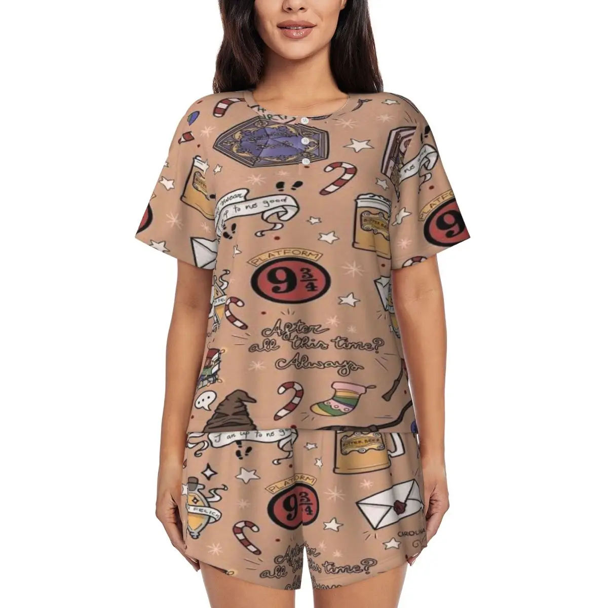 

Женский пижамный комплект Harrys Magic Adventure Movies Potters, комплект из 2 предметов с принтом на заказ, одежда для сна с короткими рукавами, домашняя одежда