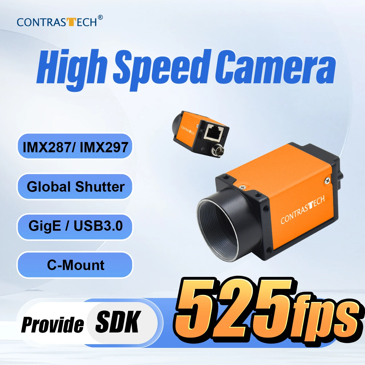 High Speed Machine Vision Camera 500fps IMX287 IMX297 Global Shutter USB3 GigE Industrial Camera for Motion Capture CONTRASTECH