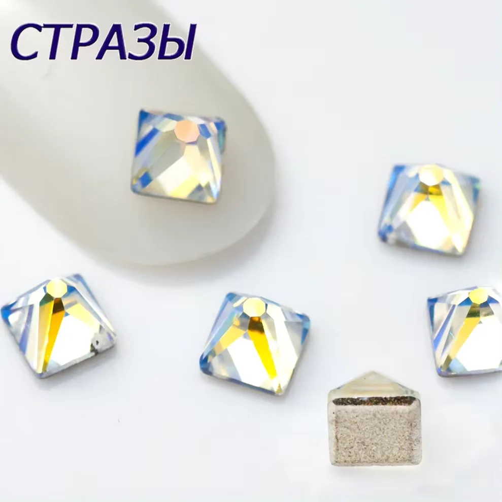 3D Square Spike 4mm Nail Art Rhinestone 20pcs Flatback Non Hotfix Nail Glass Crystal DIY Nail Decorations For Nails