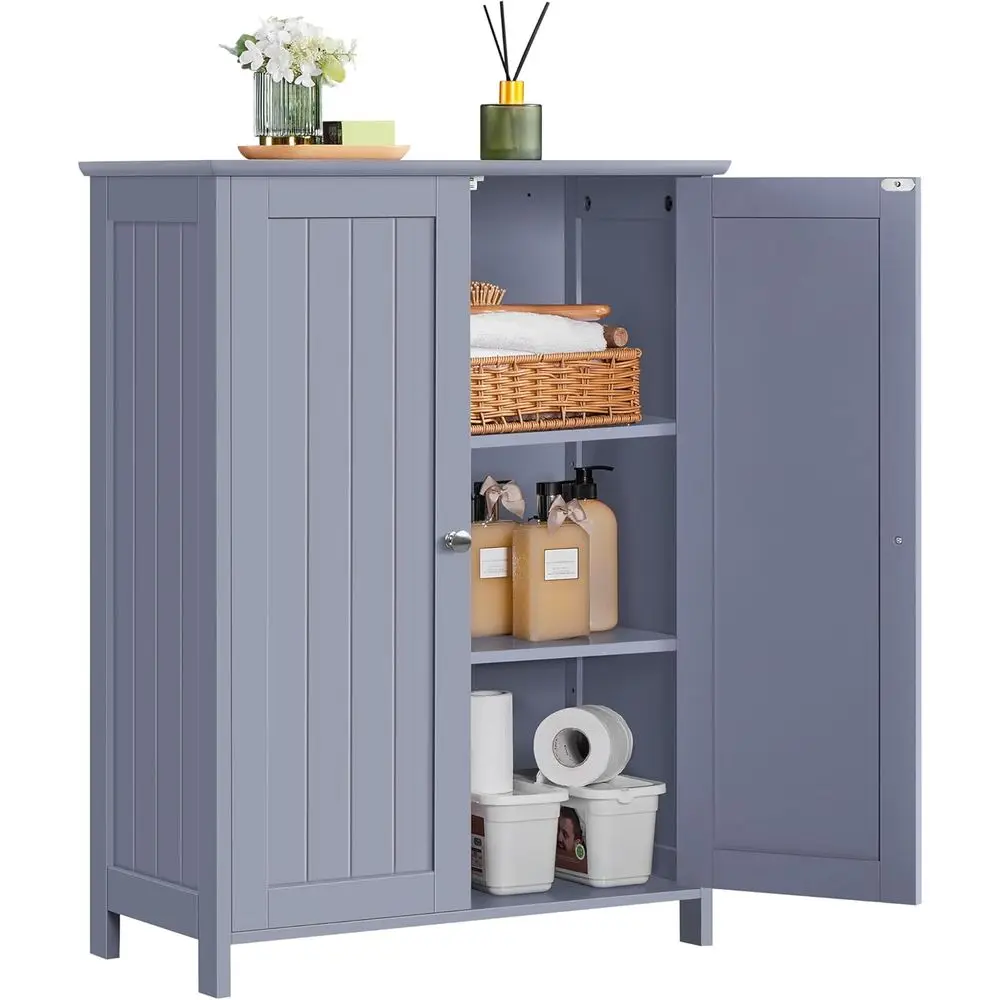 

Gray 3-Tier Freestanding Storage Cabinet with Adjustable Shelves for Bathroom and Living Room