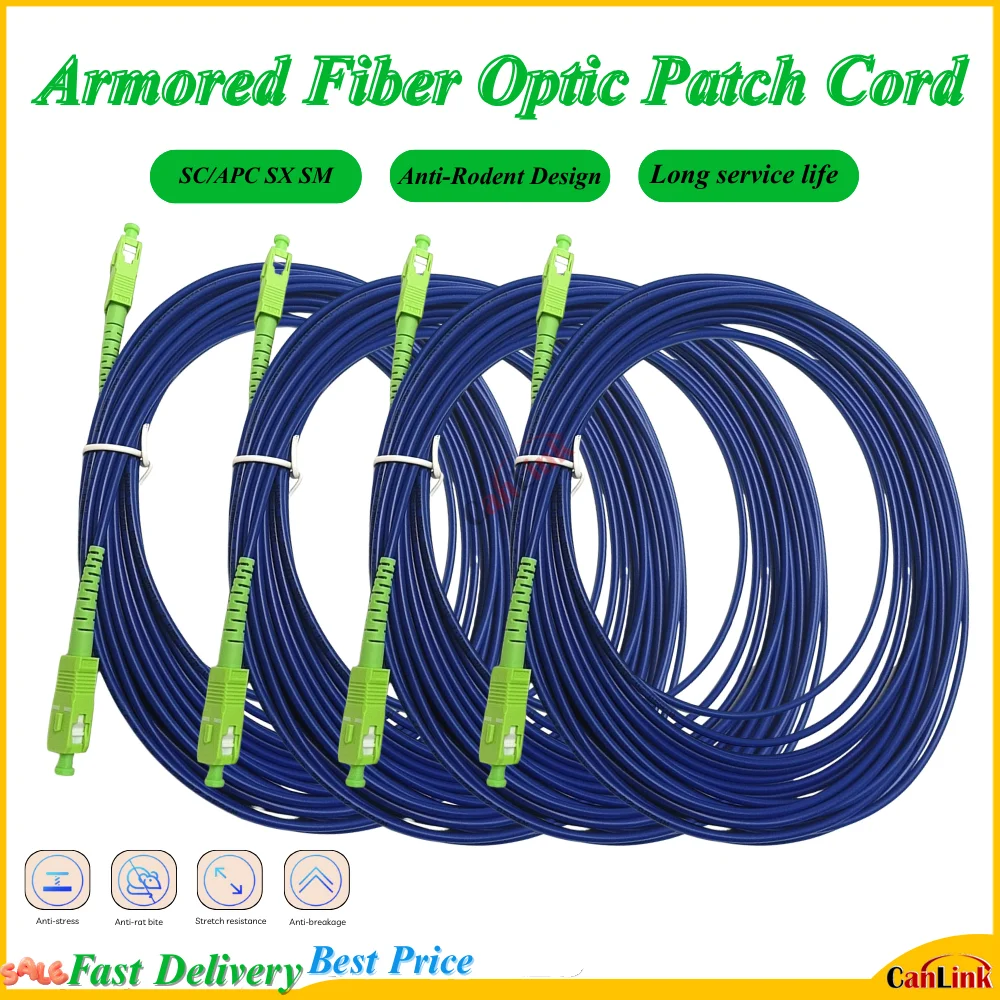 1pc Armored Fiber Patch Cable SC APC Fiber Patch cord, APC optical jumper FTTH Simplex Single Mode FTTH Steel Armored