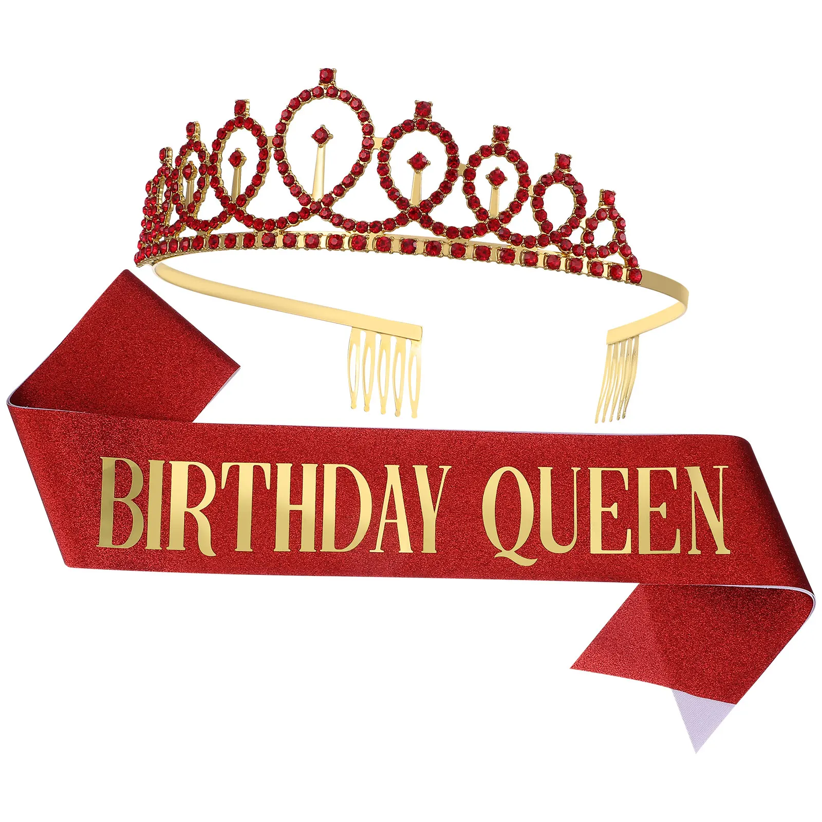 

Headband Set Birthday Queen Crown Women Sash Decorations Crowns Red Tiara Party Stylish Comfortable Material Long Lasting Hair