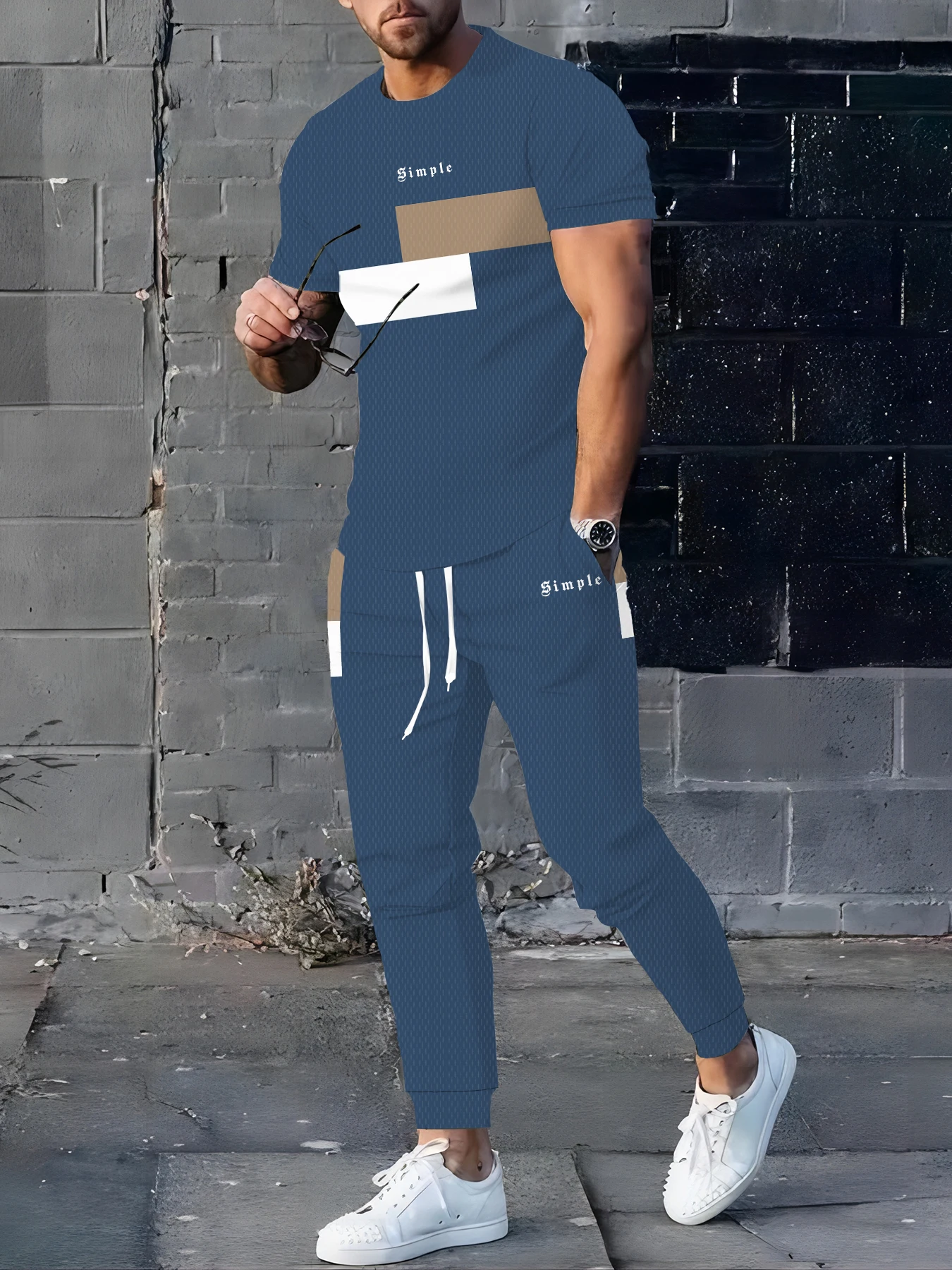 

New men's striped printed breathable and comfortable round neck T-shirt and pants set for summer outdoor leisure