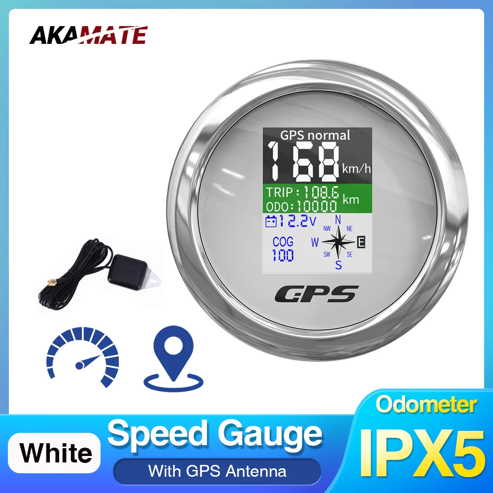 Compteur de vitesse GPS pour bateau, odomcirculation marine, écran blanc numérique, antenne GPS, étanche pour bateau, voiture, moteur, yacht, voltmètre, 85mm