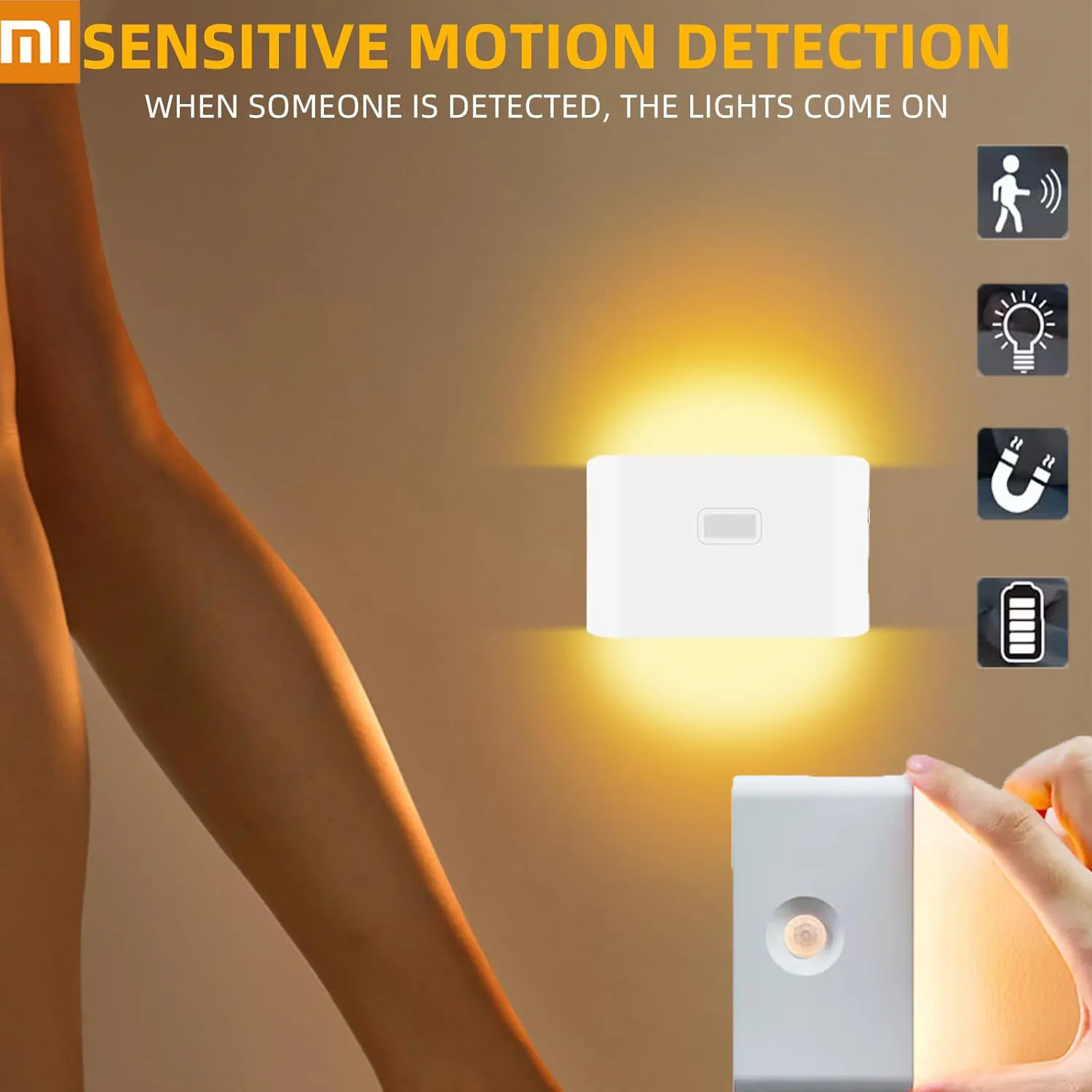 

Беспроводной светодиодный ночник Xiaomi с датчиком движения, перезаряжаемая от USB батарея 400 мАч, современный настенный светильник для спальни, прикроватная тумбочка
