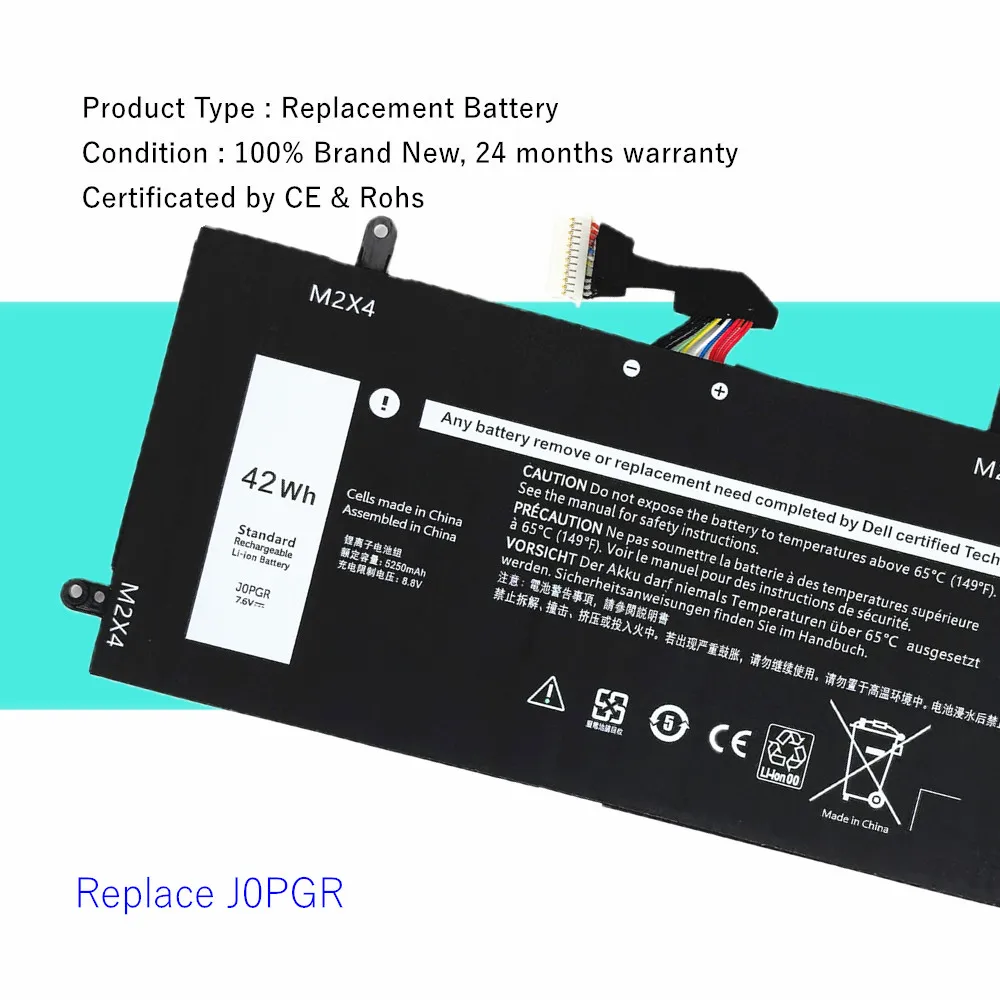 J0PGR Laptop Battery For Dell Latitude 5285 5290 5290 2-IN-1 JOPGR X16TW FTH6F 0J0PGR 0FTH6F 7.6V 42Wh