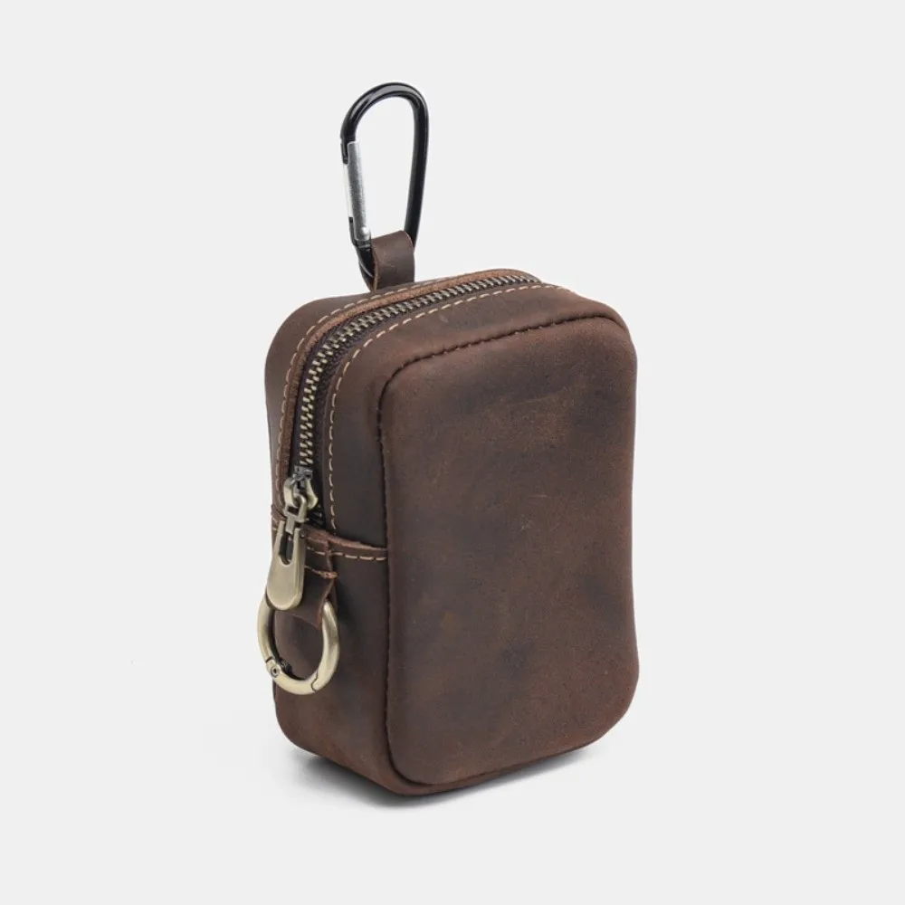Mini Leather Waist Pack Zipper Key Holder Solid Color Keychain Pouch Hook Design Waterproof Key Wallet Men's Accessories