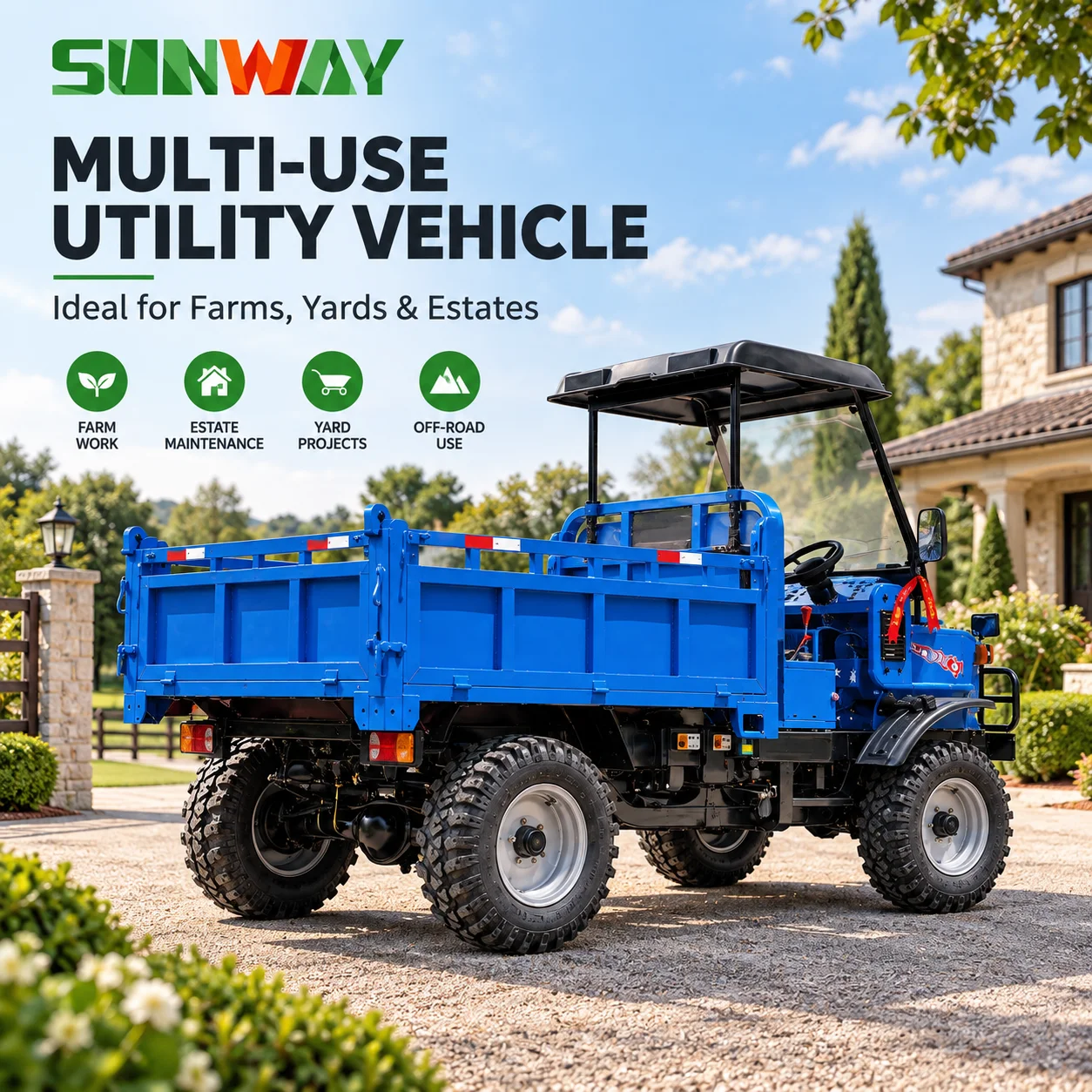 Off‑road Farm Transport UTV Part‑time 4WD 700‑16 Tire 4000KG Load Hydraulic Self‑dumping Agricultural Dump Truck For Farmland