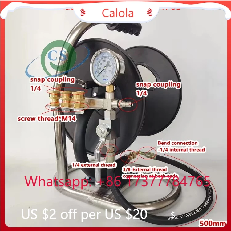 Power Washing Hydro Jetting Reel, Mini Compact Design with Carrying Handle, Pressure Gauge and Nozzle Rack