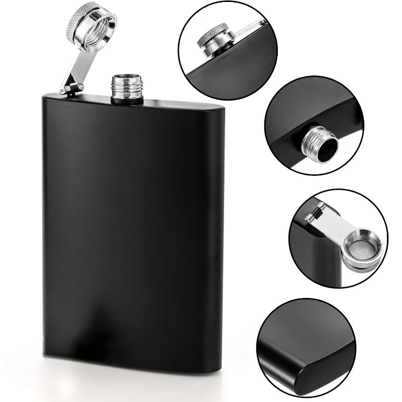 10-Ounce Matte Black Paint Flask,Portable for Outdoor Hiking,Uniquely Designed Square Flask for Travel,Lightweight Camping Flask