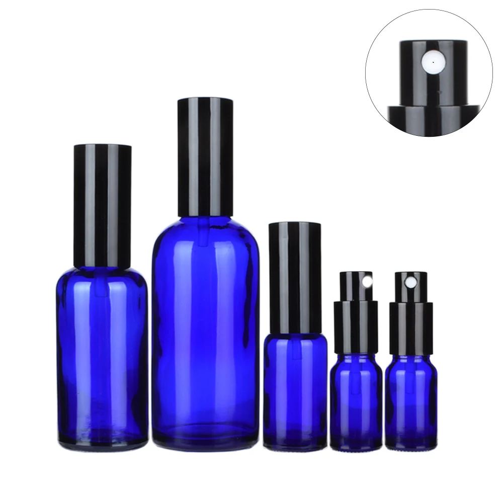 

Black Metal Cap Blue Glass Spray Bottle for Perfume/Toner/Hydrolat Medicinal Alcohol Avoiding Light Skincare Refill Sprayer