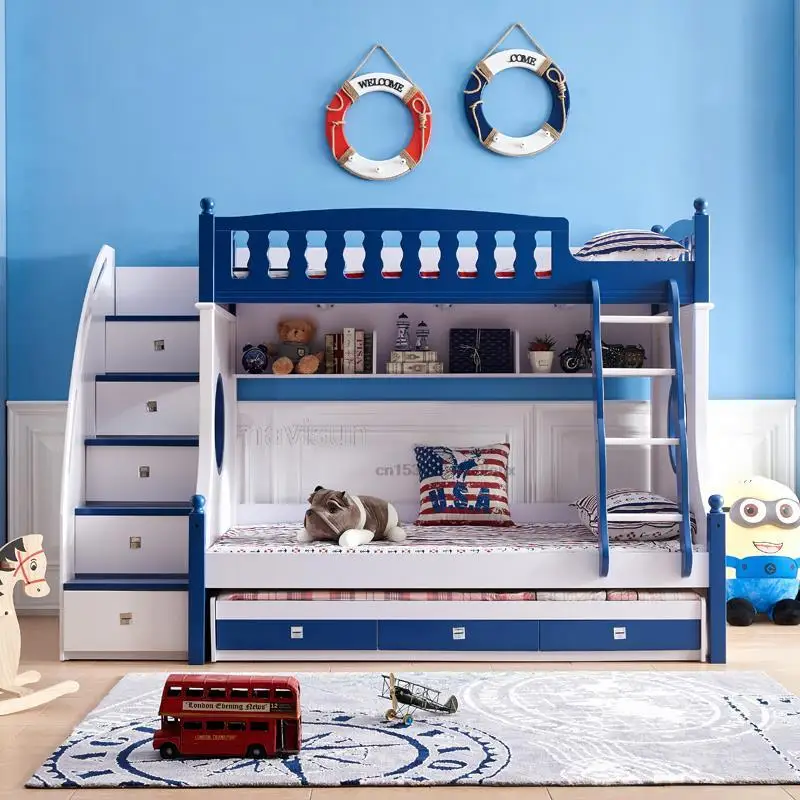 Multifunctional Combination Storage Bed Blue Household Up Down Bedroom Bed Suitable For Adults And Children Kids Home Furniture