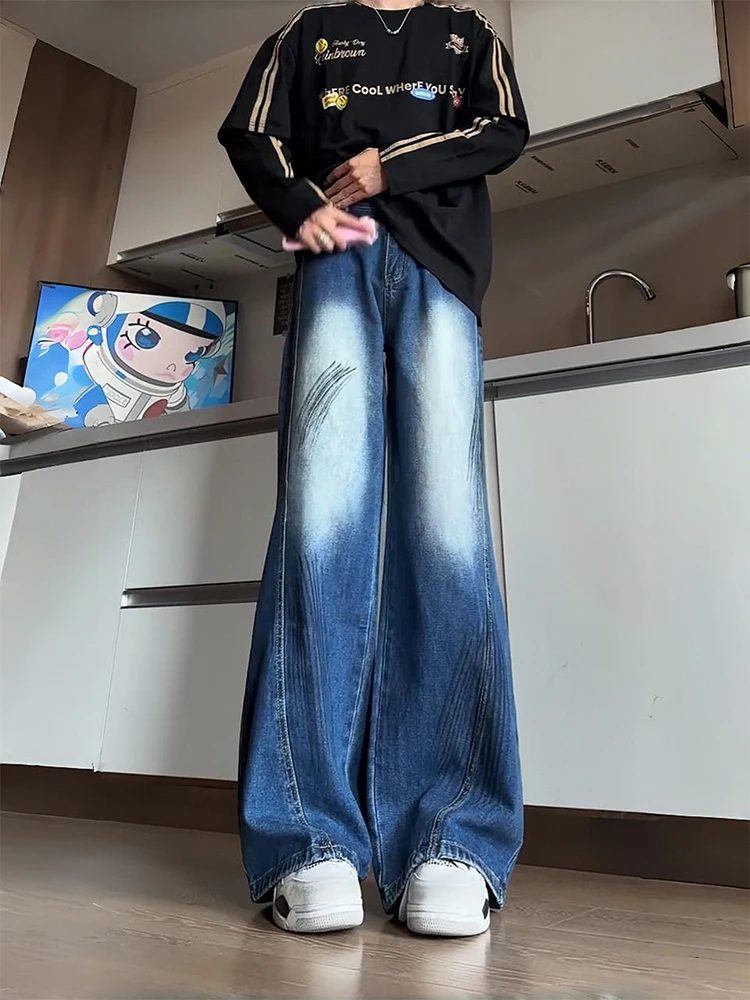 

Синие джинсовые джинсы с талией, мужские осенние джинсы Cleanfit Cra Vintage High Street Vibe, крутые брюки-клеш, прямые джинсы свободного покроя