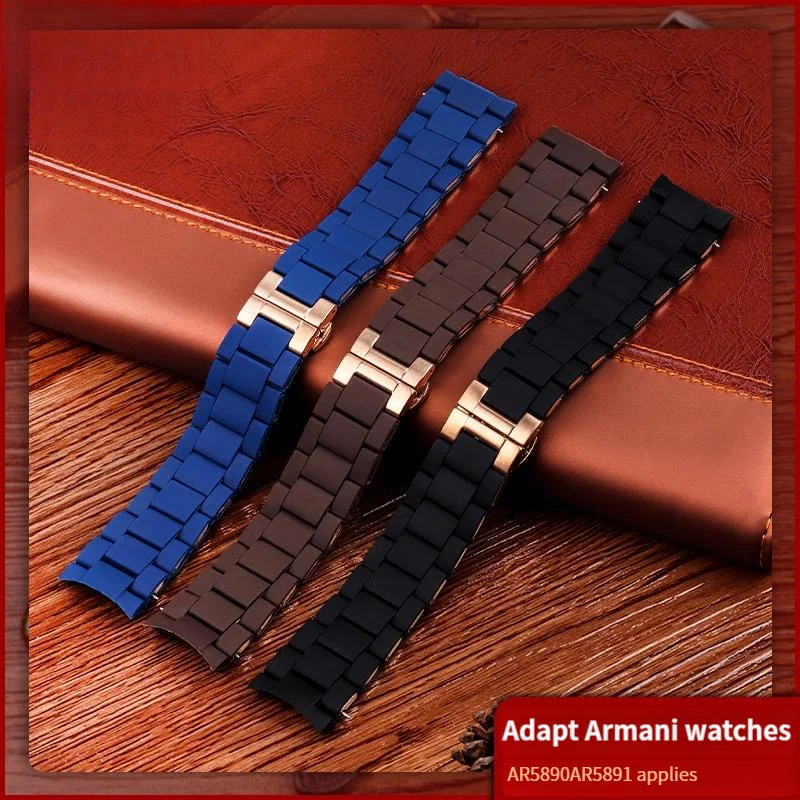 Silicone +Stainless steel strap For Armani AR5906 AR5905 AR5890 AR5889 5858 5920 bracelet Men woman 20mm 23mm Rubber Watchband