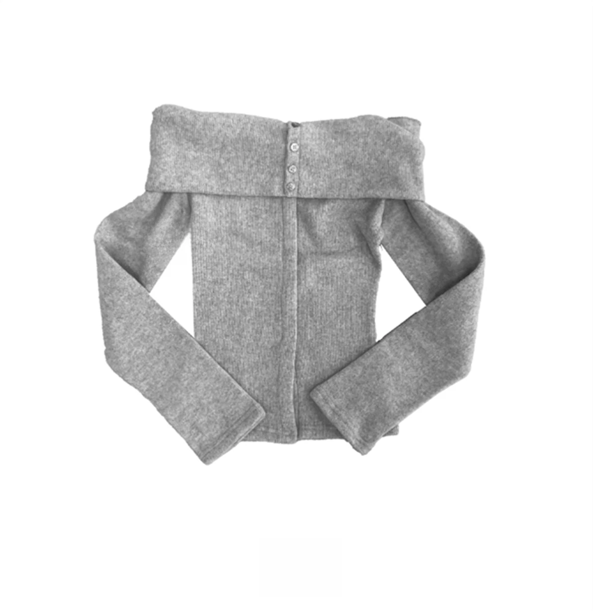 

Winter Sexy Button Sexy Off Shoulder Skew Collar Spicy Girl Long Sleeve Knitted Y2k Top