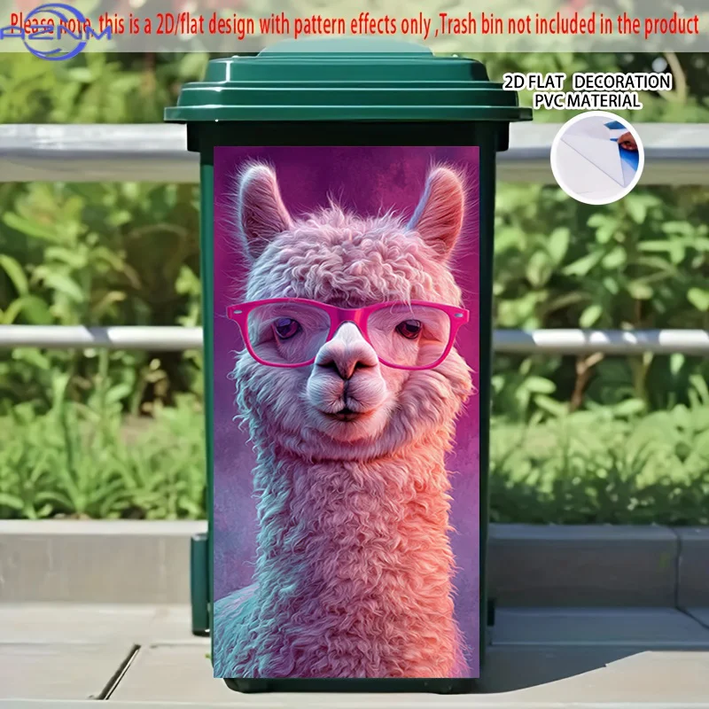 2D Flat Printing 1pc 2D Pattern Printed Kitchen Trash Can Sticker xcm Pink-Framed Cute Alpaca Theme Kitchen Home Decor Wallpap