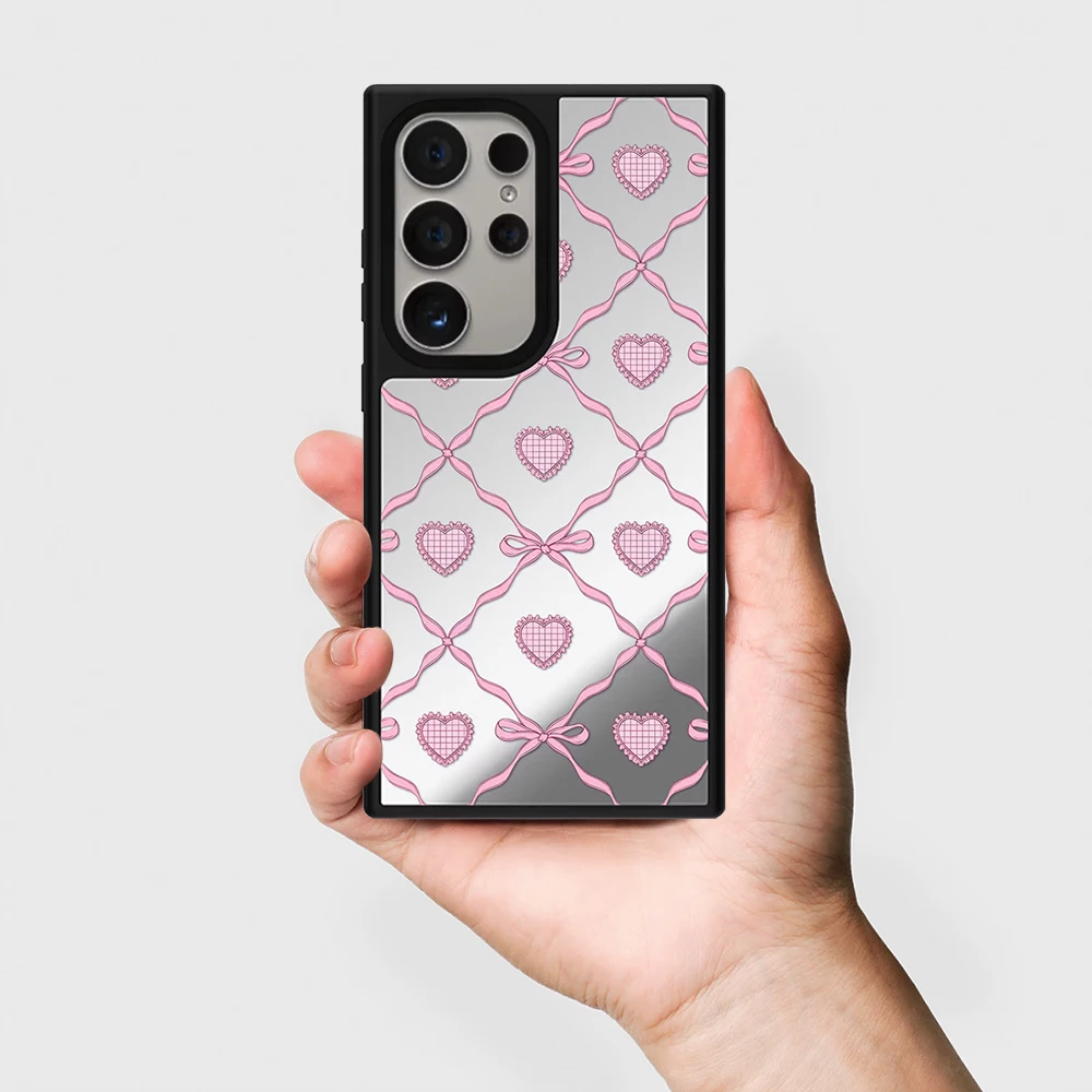 

Pink Heart Bow Mirror Surface Magnetic Phone Cover for Samsung Galaxy S23 S24 S25 S26 Ultra S26+ Plus Case