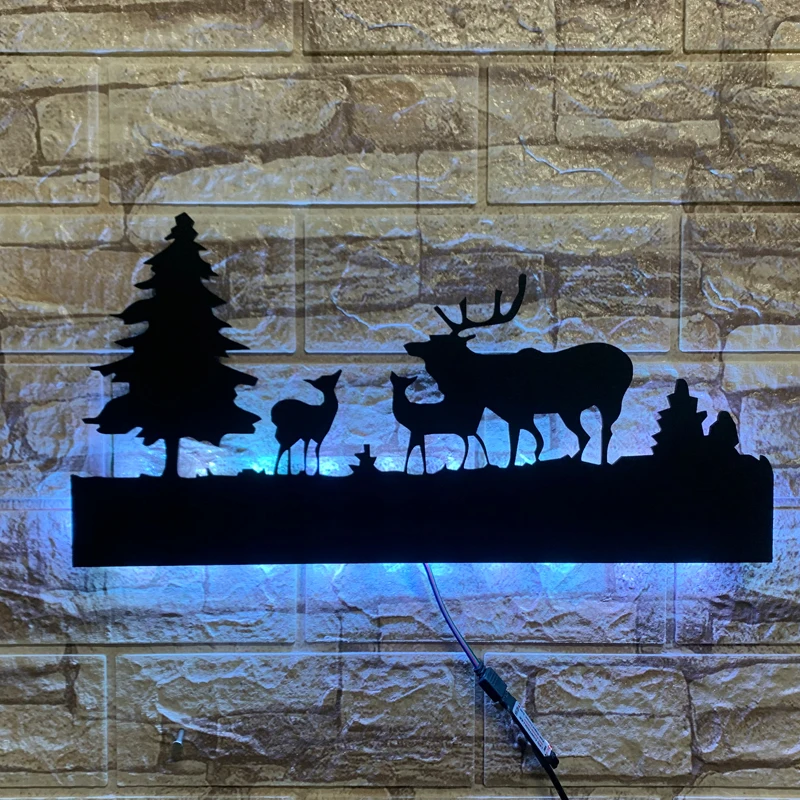 

ZK50 Modern Sika Deer Grassland Journey LED Wall Lamp Home Decoration Background Wall Night Light USB Remote Control Lamp