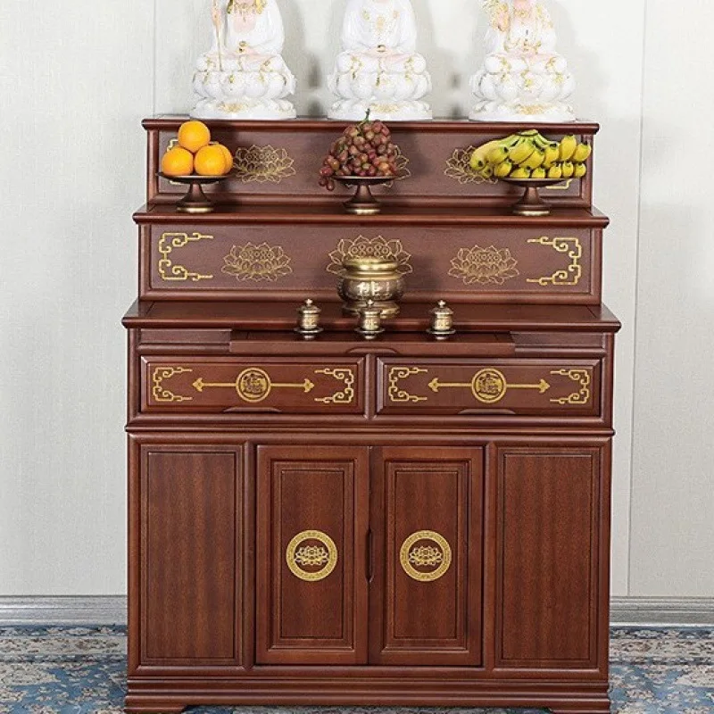 Customized Chinese Buddhist Hall Serving Table Incense Case Buddhist Table Simple Solid Wood Gong Tai Shentai Cabinet Three-laye