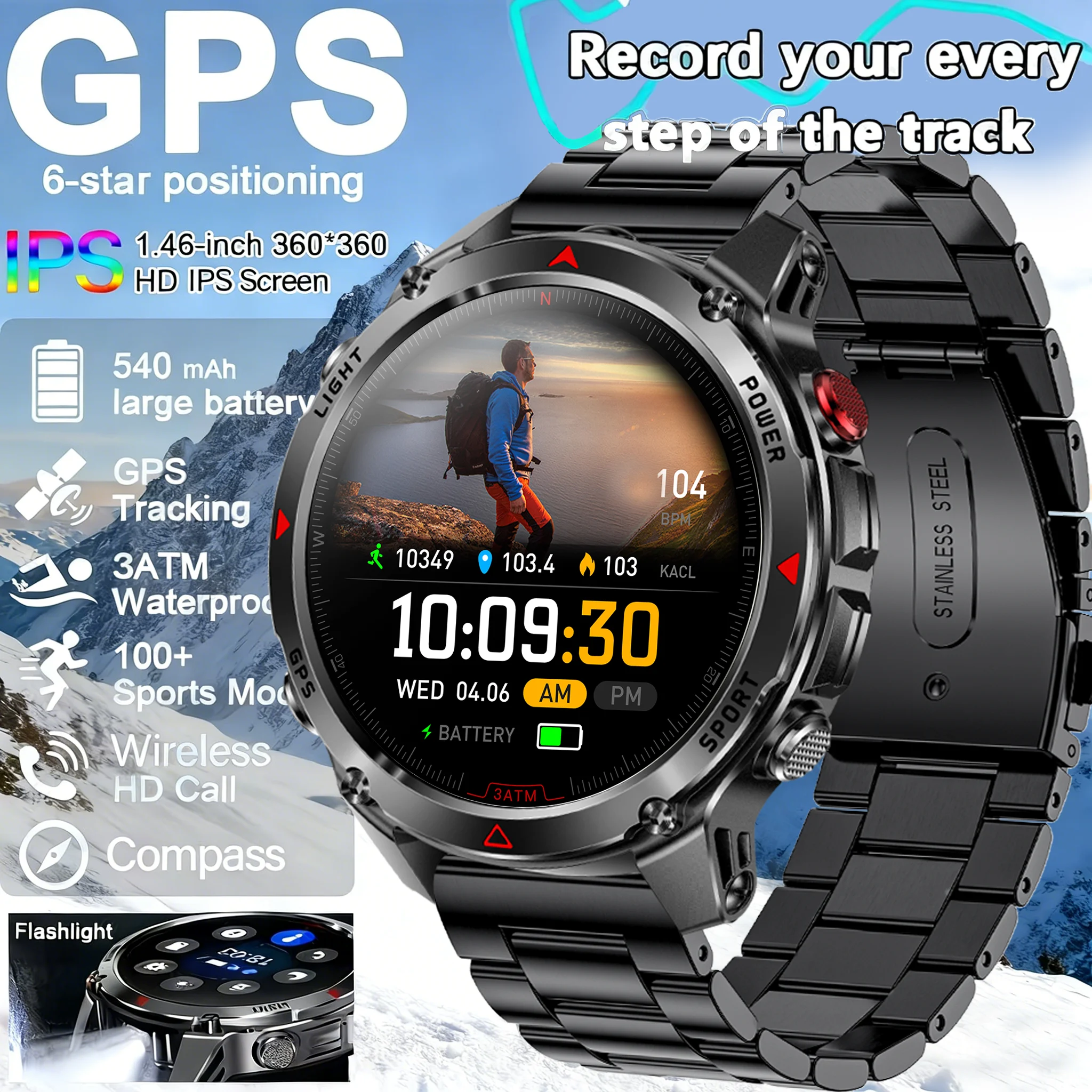 

2026 New Professional GPS Sports Smart Watch Outdoor RIDE Run GPS track Swim Watchs Compass Altimeter 3ATM Sports Bracelets Men