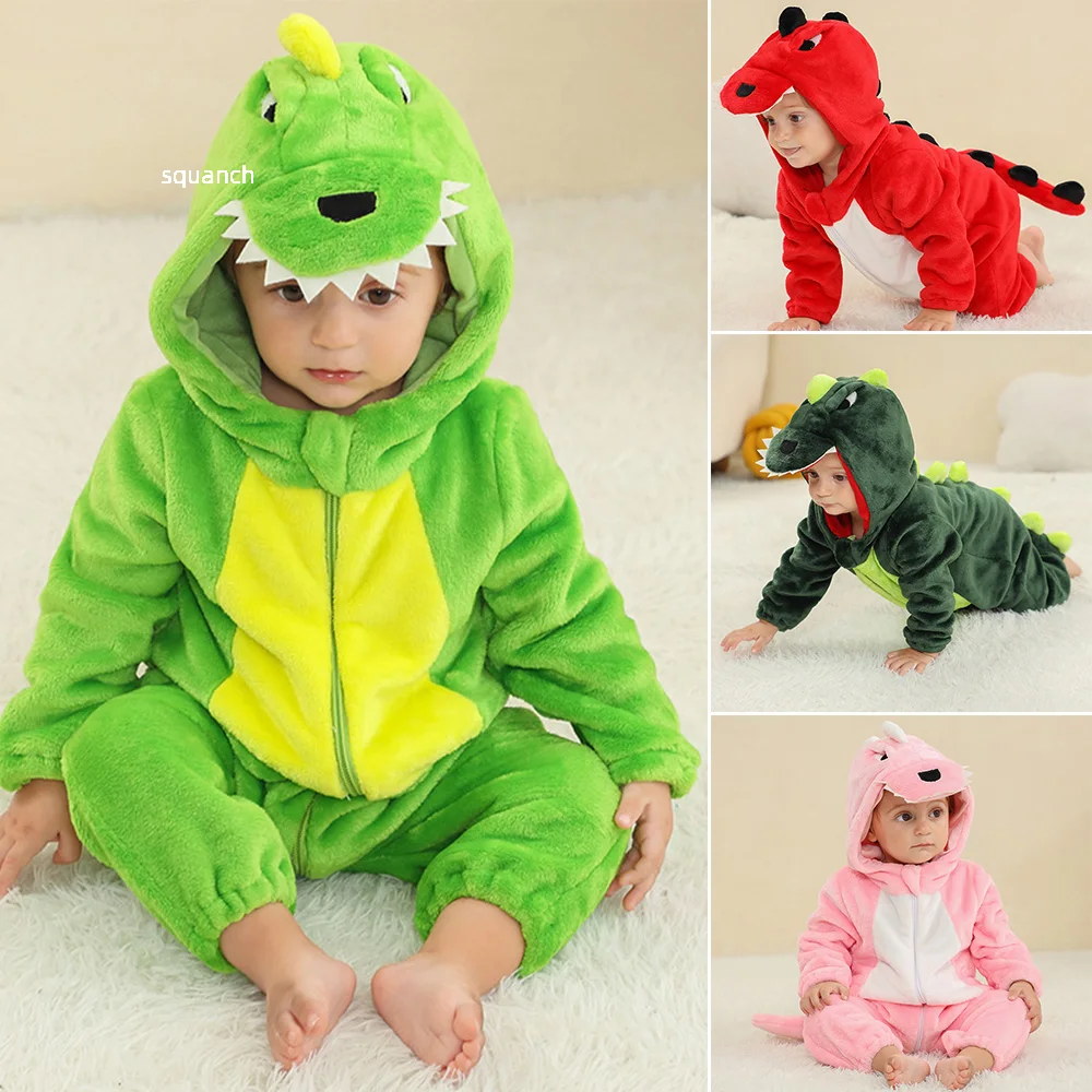 Cute Baby Dinosaur Costume Halloween Animal Cosplay Suit Boy Girl Zipper Outfit Winter Warm Clothes Bebe Festival Jumpsuit 0-3Y