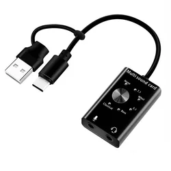 7.1 5.1 USB External Sound Card USB2.0+ Type C To 3.5mm Jack Headphone Microphone Audio Adapter for Windows Mac Linux Android