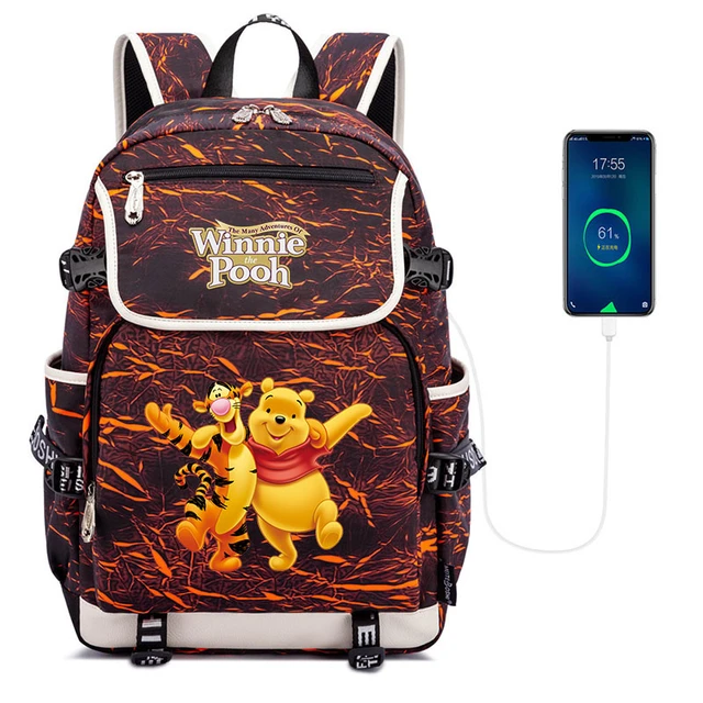 Disney Winnie the Pooh Men Women USB Charging Laptop Travel Backpacks Boys Girls Teenager Student School Bags Mochila