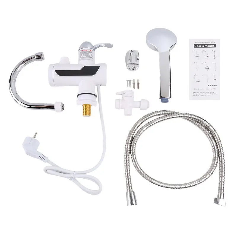 YCOC-Household Instant Hot Water Faucet Rotatable Bathroom Kitchen Heating Faucet Digital Display Side Water Inlet EU Plug