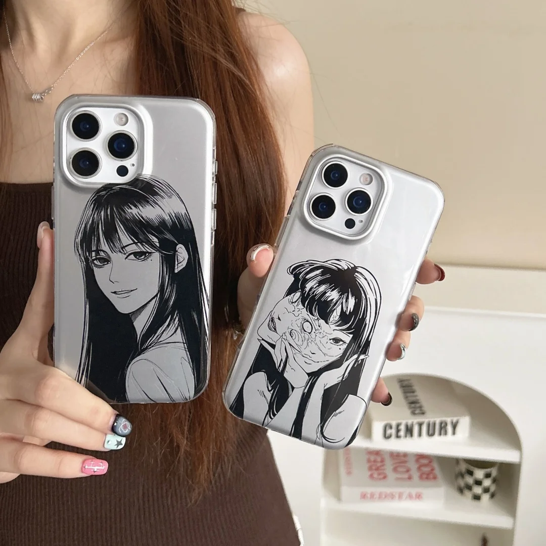 

Junji Ito Tees Japan anime Horror Comics cute Tomie Phone Case for iPhone 16 15 14 13 12 Pro Max Plus Plating Protection Cover