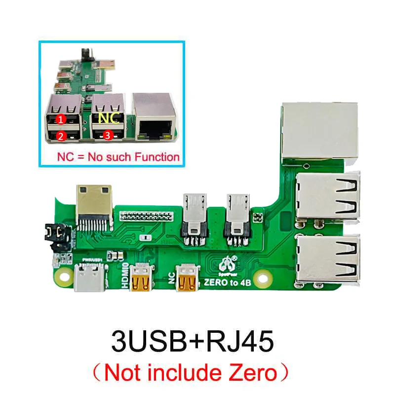 Raspberry Pi Zero 2w a 3B/4B/5 adaptador de interfaz Zero a Pi3/Pi4/Pi5 placa de expansión Pi Zero Pi0 USB HUB RJ45 HAT