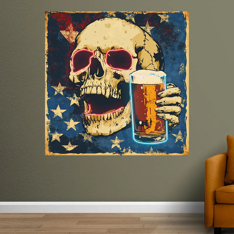 Retro Skull Neon Sign with Beer, LED Wall Light, Vintage Bar Decor, Cool Pub Sign, Halloween Party Decor, Man Cave Neon Wall Art