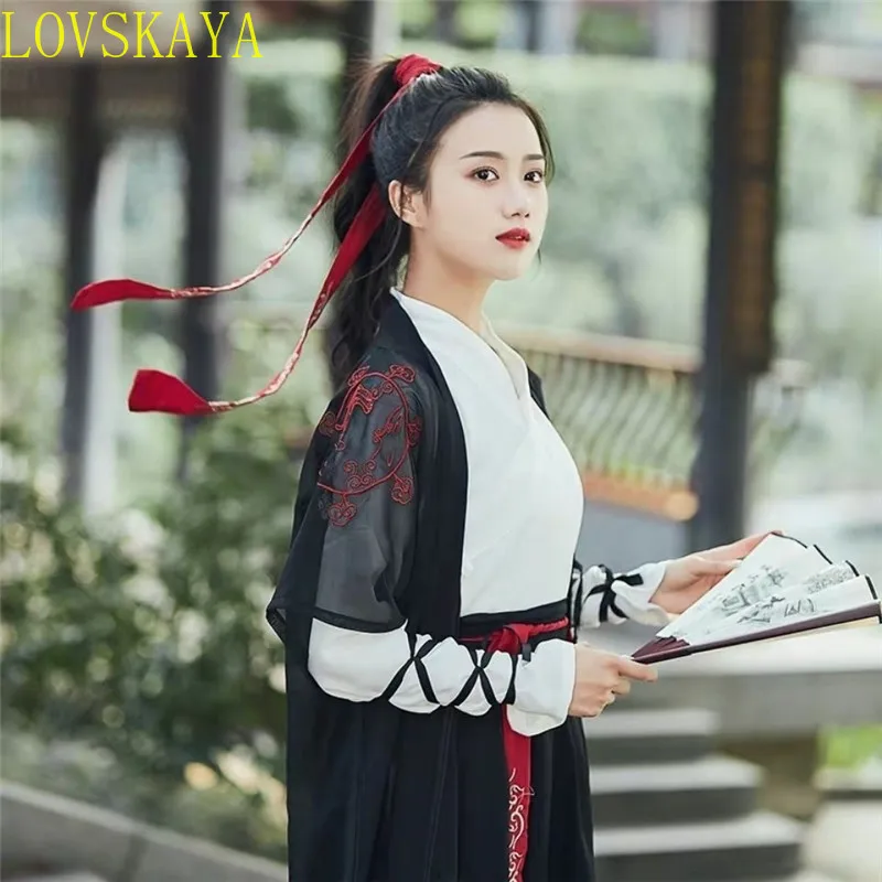 Women Ancient Chinese Hanfu Oriental Swordsman Outfit Embroidered Couple Han Dynasty Dance Performance Party Cosplay Costume