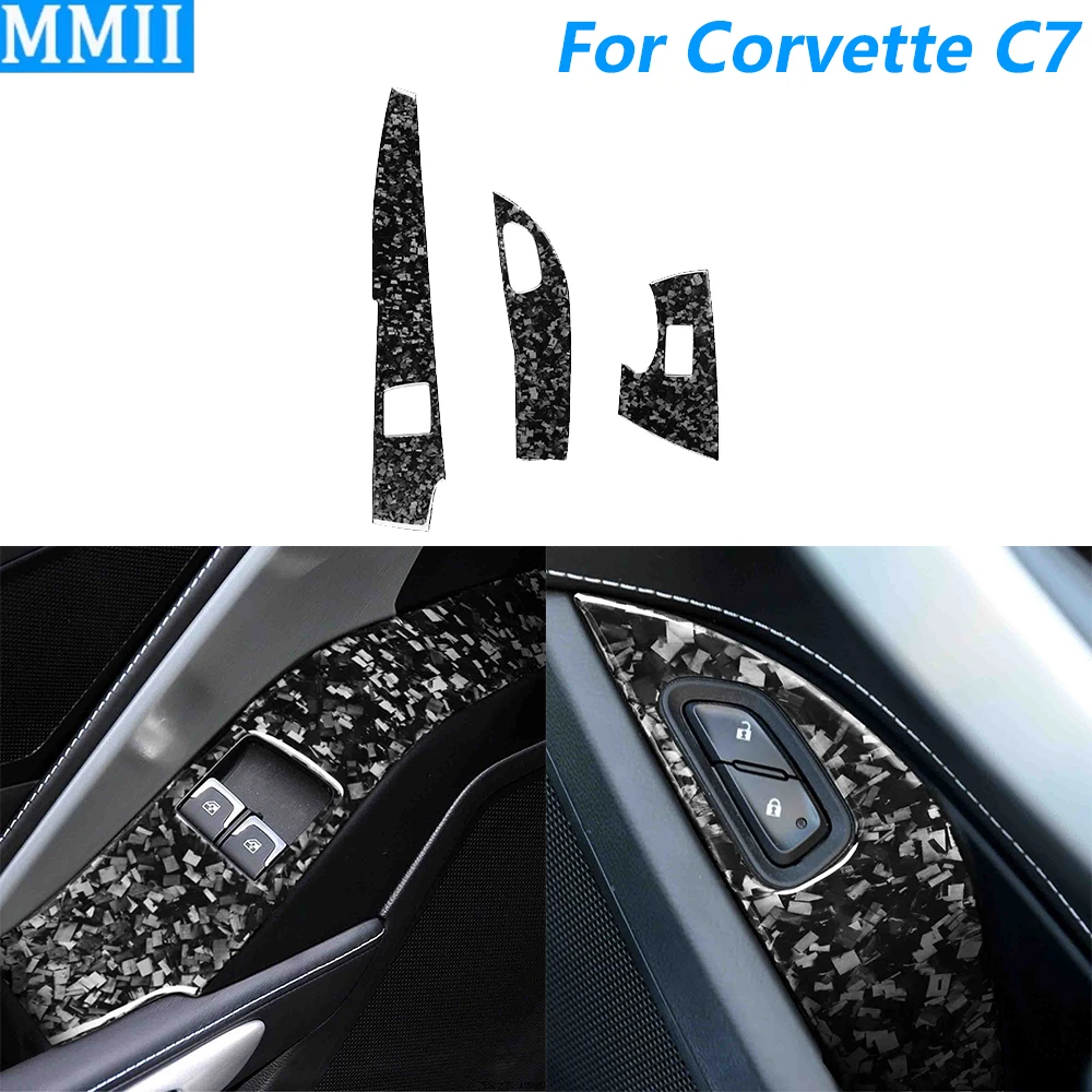 

For Chevrolet Corvette C7 Z06 2014-2019 Forged Carbon Fiber Door Window Lift Switch Button Panel Cover Car Accessories Sticker