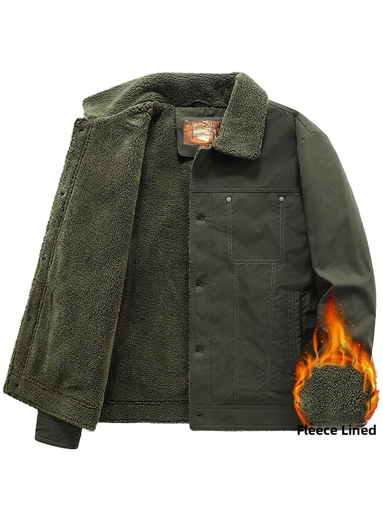 

Мужская зимняя утепленная куртка свободного кроя на флисовой подкладке, теплая, в стиле ретро, американская рабочая одежда, повседневная, из полиэфирного волокна