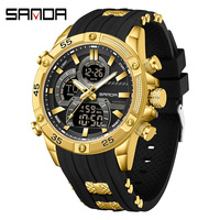 SANDA 6162 Men's Electronic Watch Creative Sports Waterproof Luminous Chronograph Pointer Digital Dual Display Wristwatches