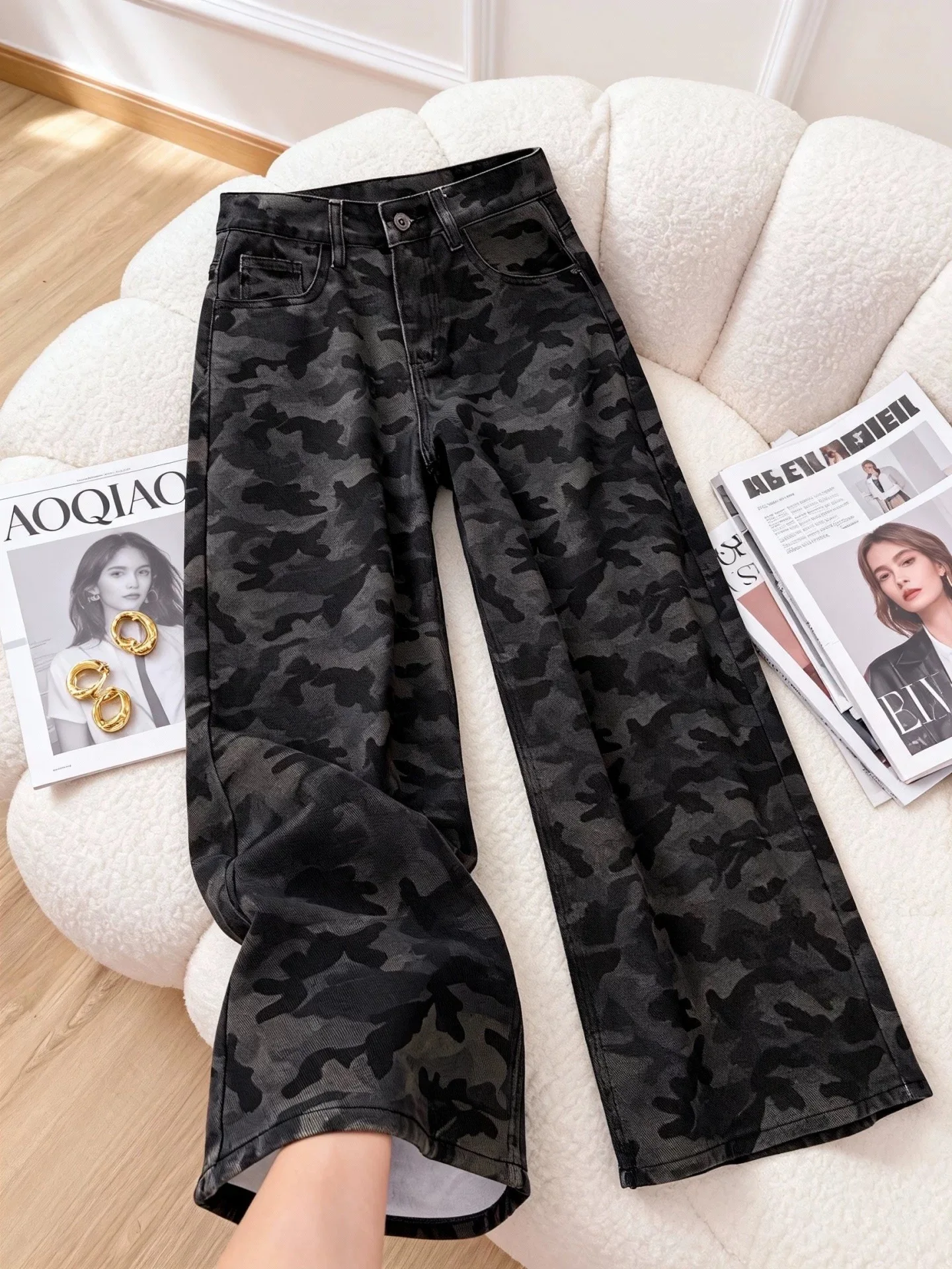 

American Retro Camouflage Jeans Men's Spring New Loose Straight Leg Workwear Wide Leg Pants High Street Trend Casual Wear