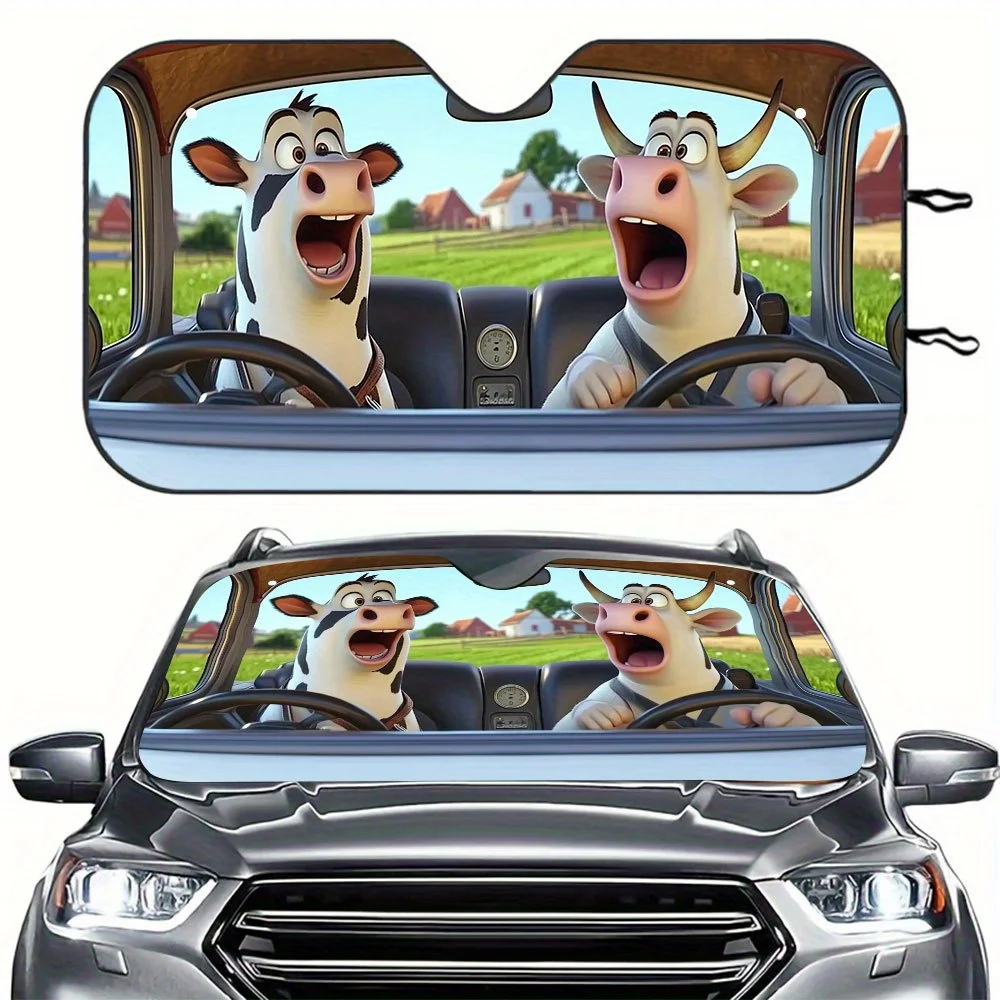 

1pc Cartoon Cow Print 144.78cm X 69.85cm Windshield Sunshade - UV Protection, Cool Interior For RV & SUV, Easy Installation With