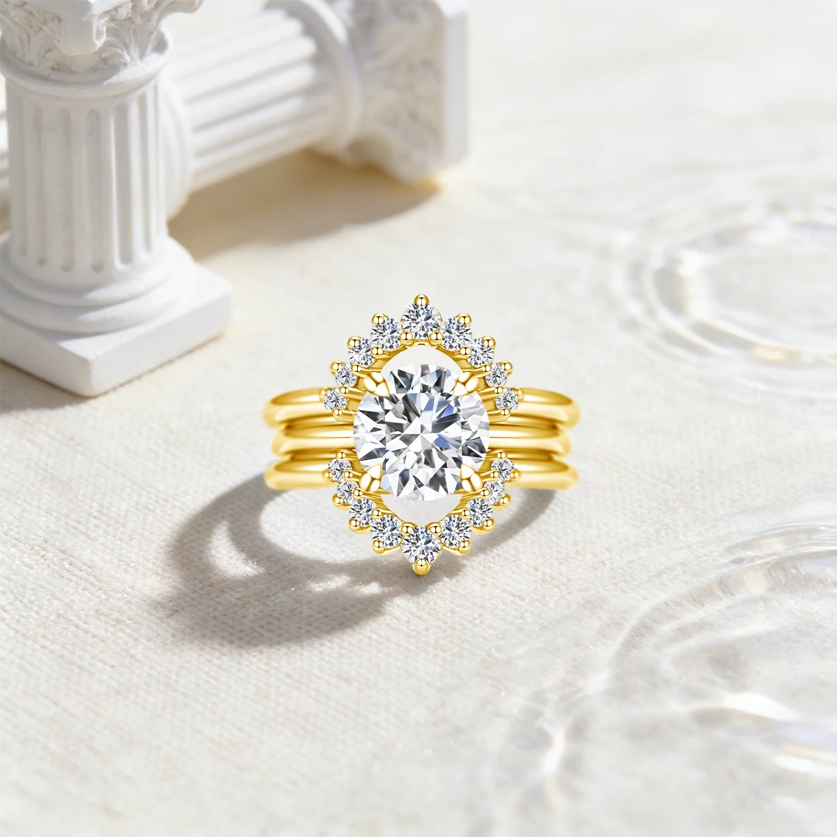 Luxuriöses 2CT D-Farbe Moissanit Hochzeitsring-Set für Frauen 3-teilig 925 Sterling Silber Halo Verlobungs- und Brautring Stapelbarer Schmuck – Detail 2