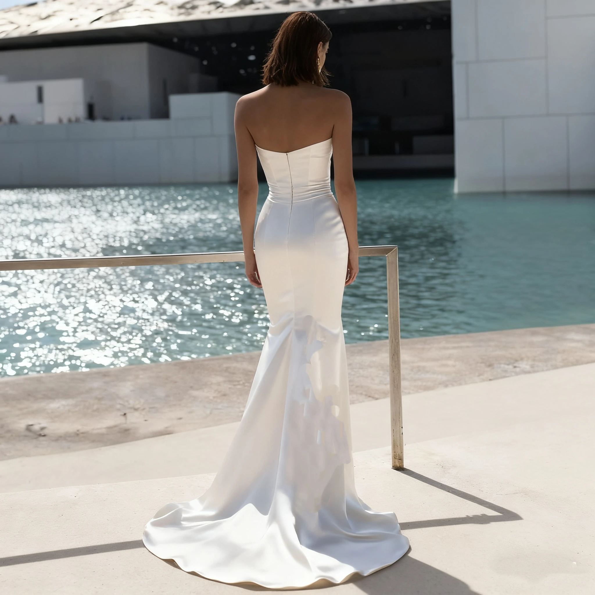 Vestido de Novia de satén elegante sirena Vestido de Novia cariño hasta el suelo satén suave con abertura lateral vestidos de Novia bata preciosa