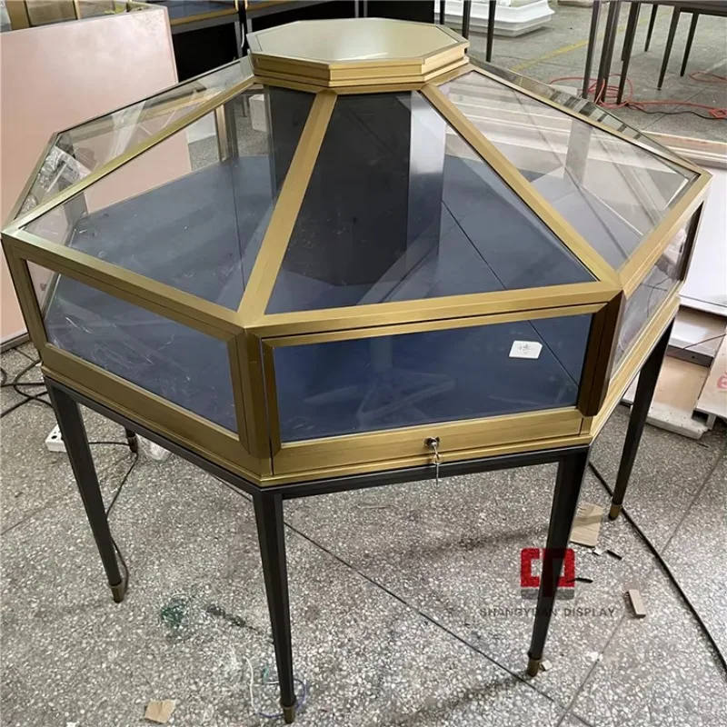 Custom.High-Grade Two-Color Stainless Steel Jewelry Showcase Custom Jewelry Luxury Store Glass Display Cabinet Manufacturers