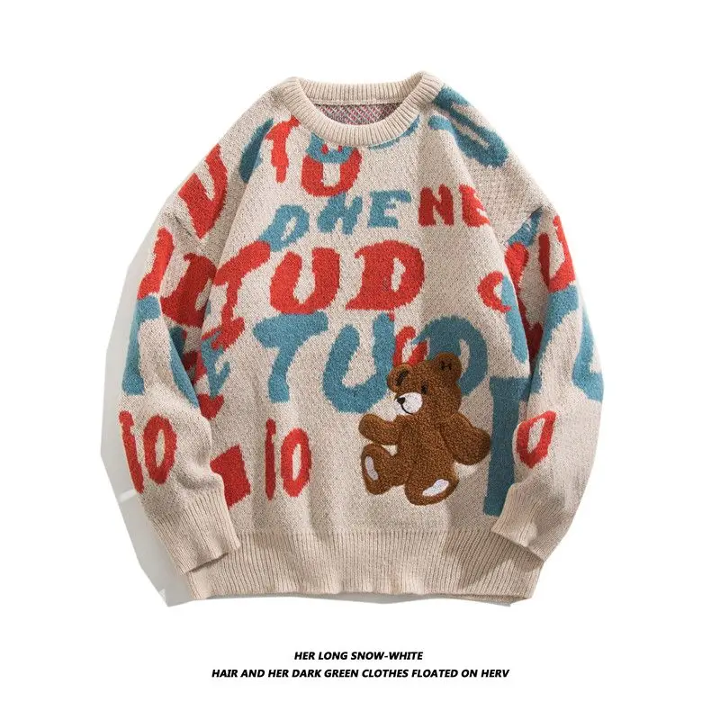 

Модный вязаный свитер с буквами, мужской весенне-осенний свободный японский слэ, модная верхняя одежда из полиэфирного волокна, длинный свеч...