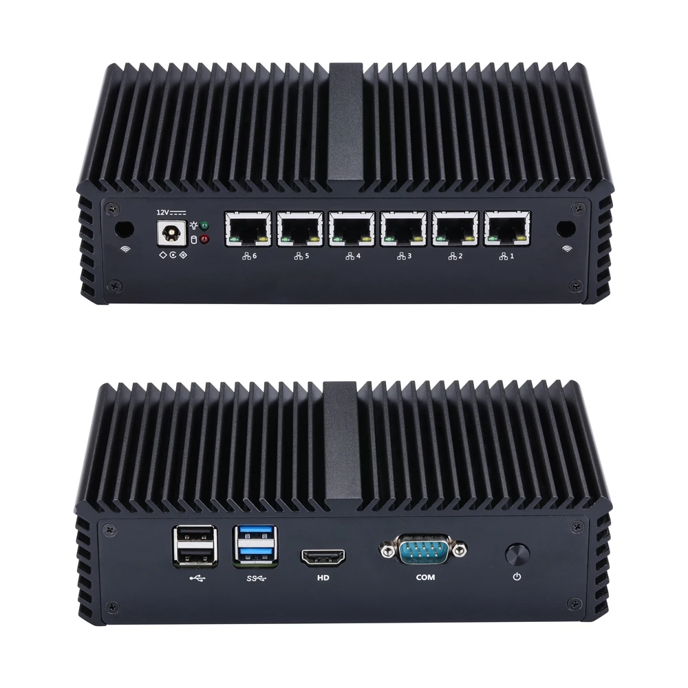 QOTOM Q500G6 Mini PC sin ventilador Router Intel Celeron/i3/i5/i7 Procesador 6x I210 Gigabit LAN |   Pared de fuego/VPN/Servidor doméstico