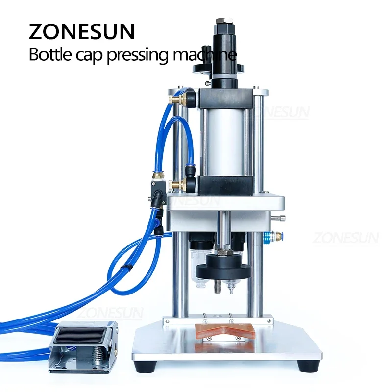 ZONESUN-máquina de prensado de tapa de botella pequeña neumática, ZS-XG70ZC, Crown Capper, leche en polvo, lata, cosméticos